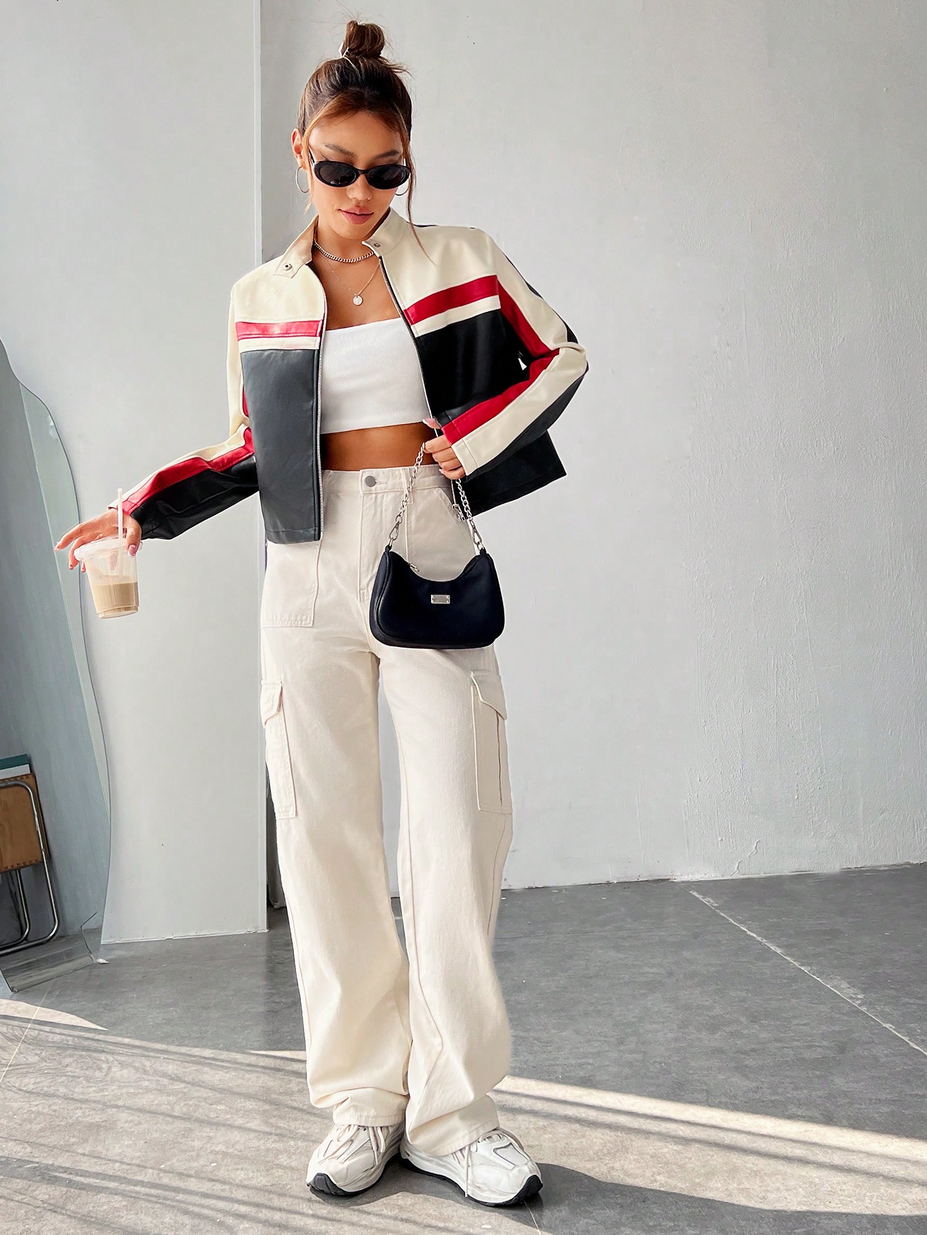 Colorblock Zip Up Crop Jacket