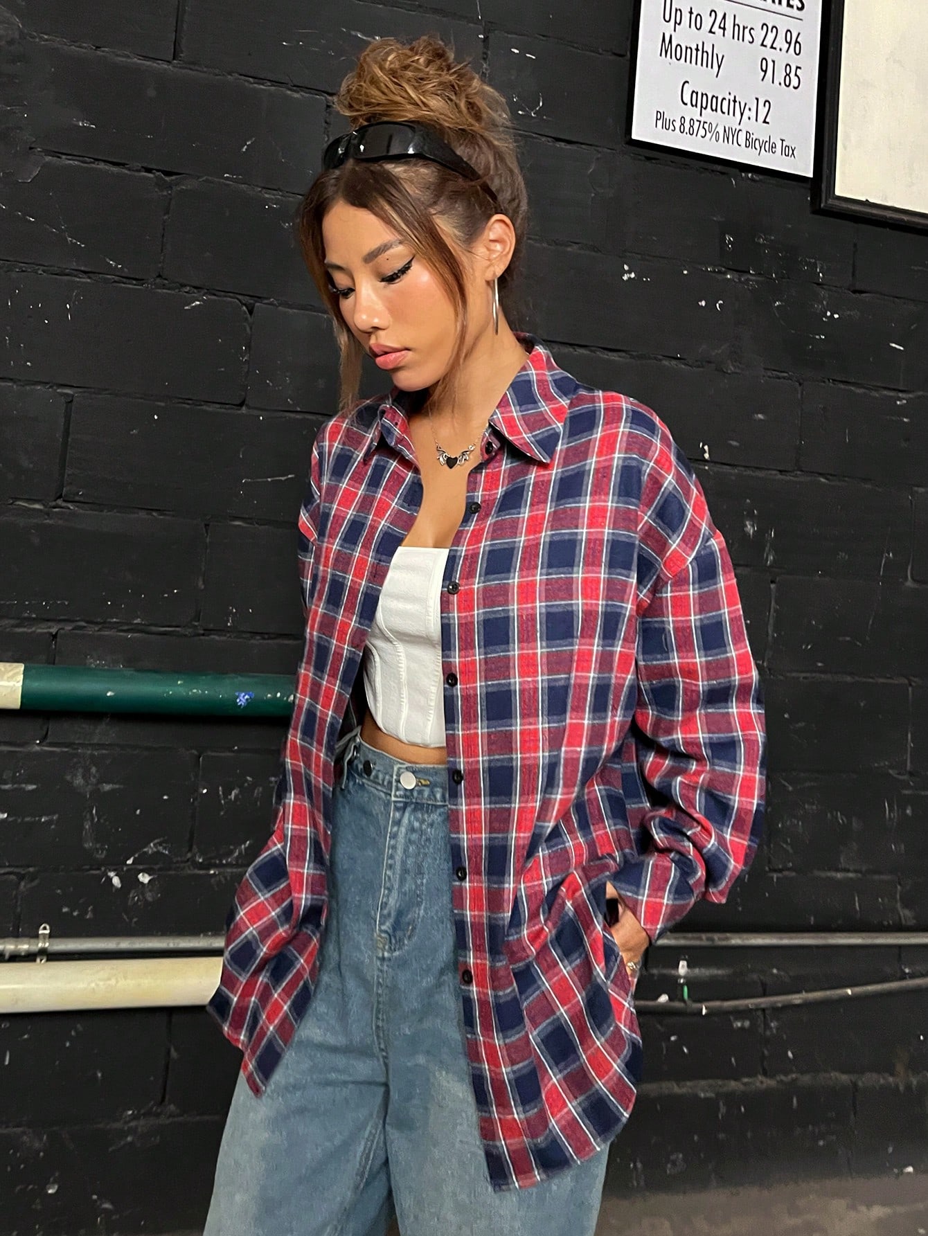 Halloween Skull Print Drop Shoulder Plaid Print Drop Shoulder Shacket