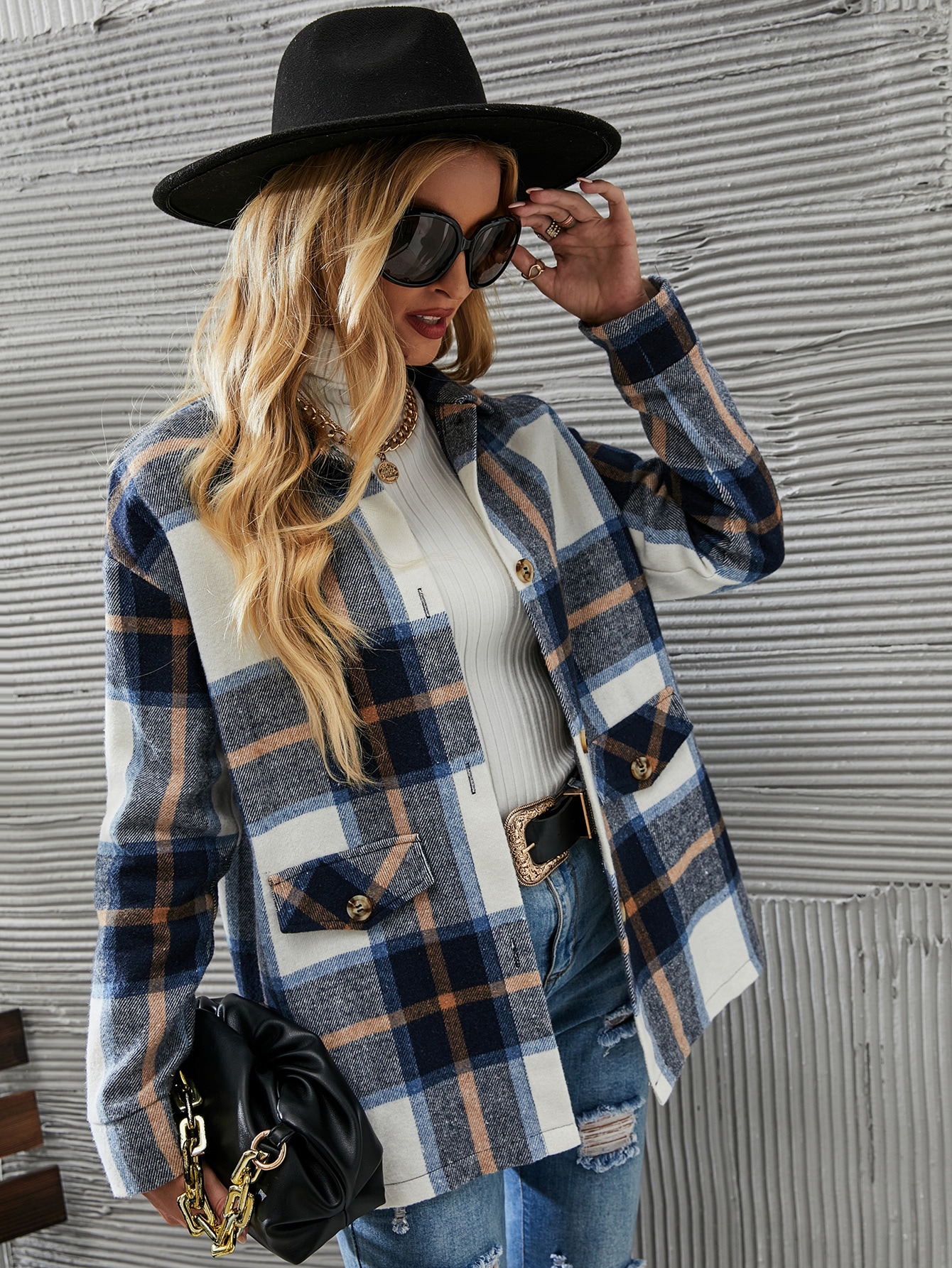 Plaid Drop Shoulder Overcoat