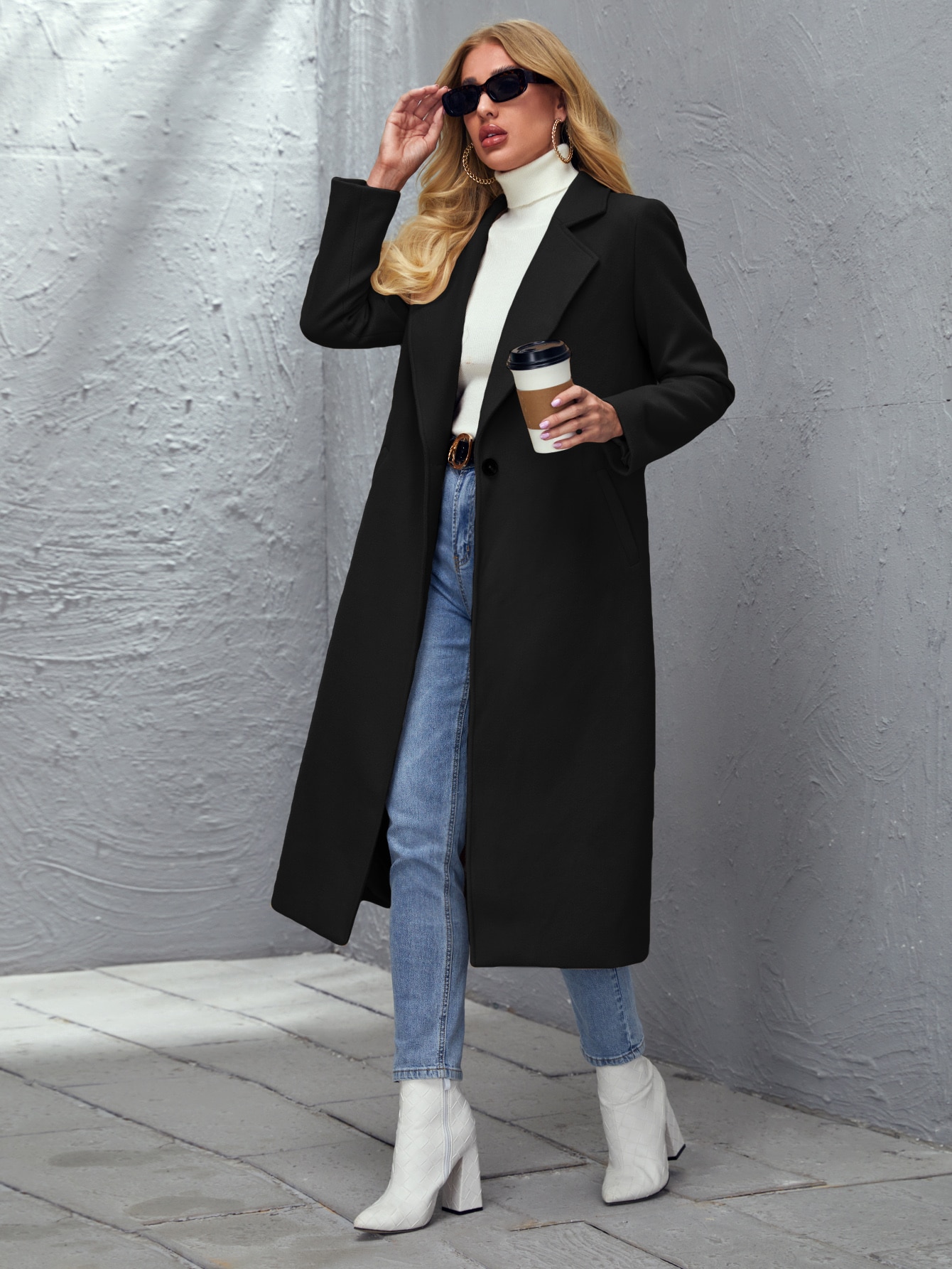 Notched Collar Single Button Overcoat