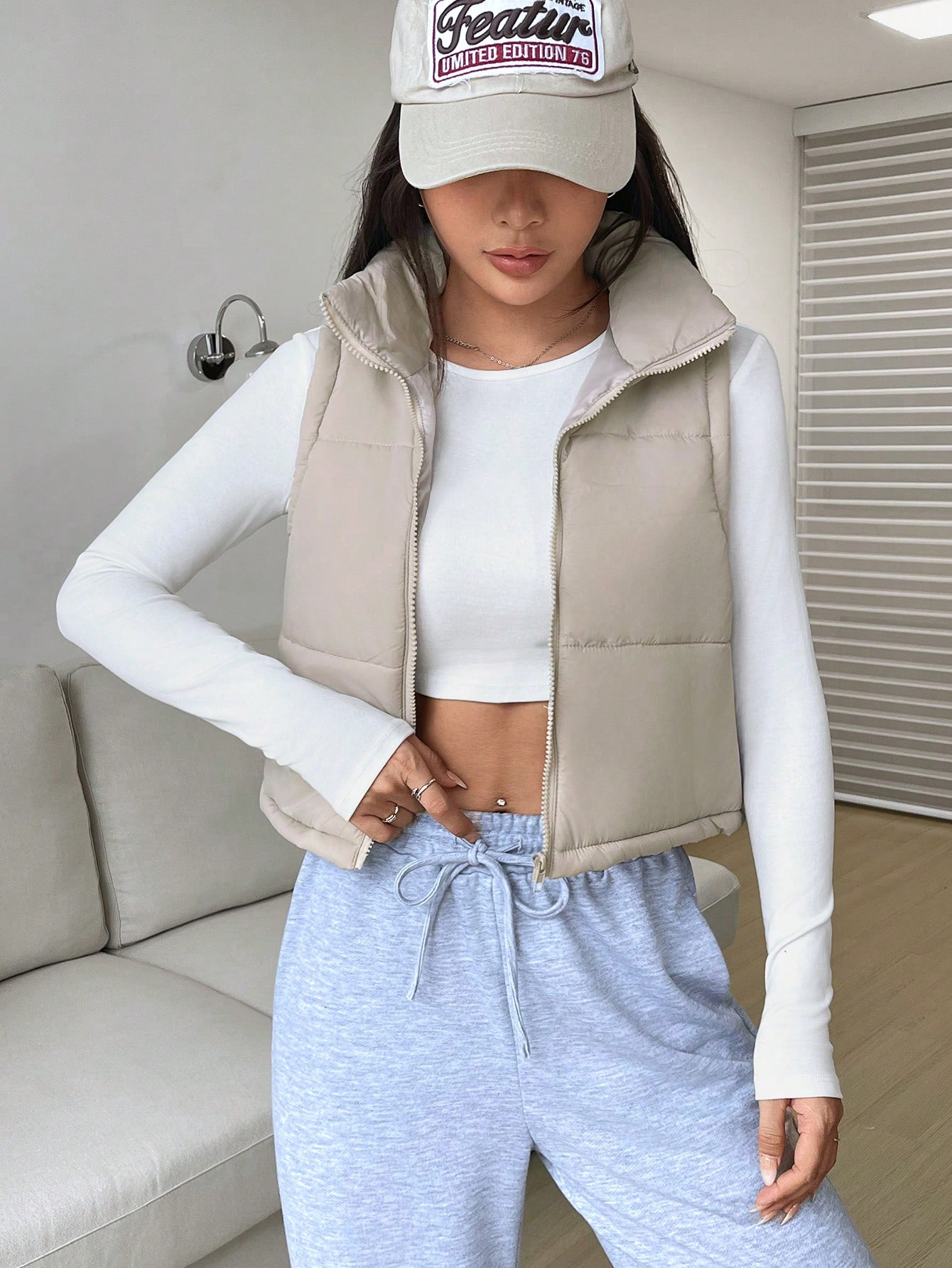 Zip Up Sleeveless Crop Vest Puffer Coat