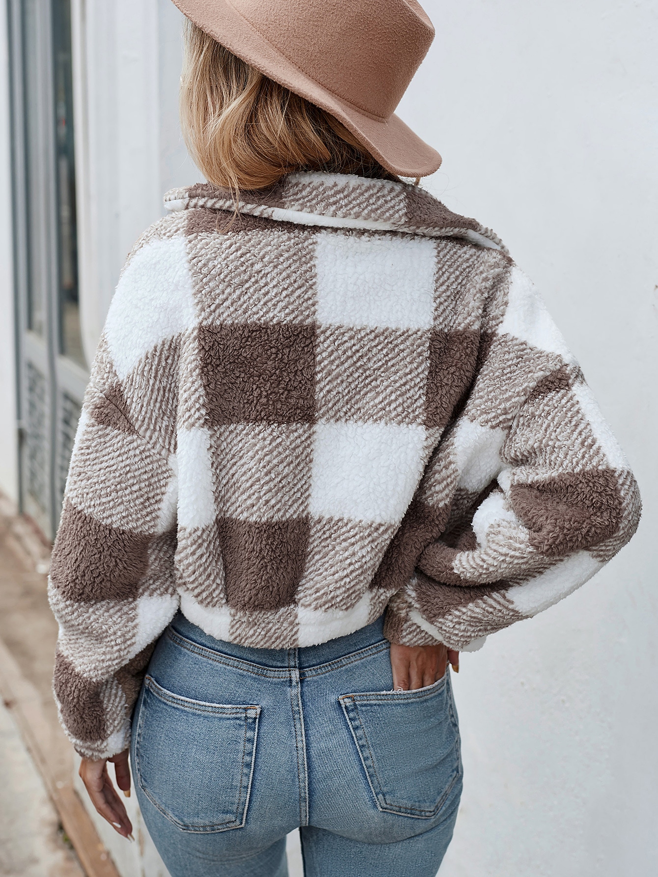 Plaid Drop Shoulder Zipper Flannel Jacket