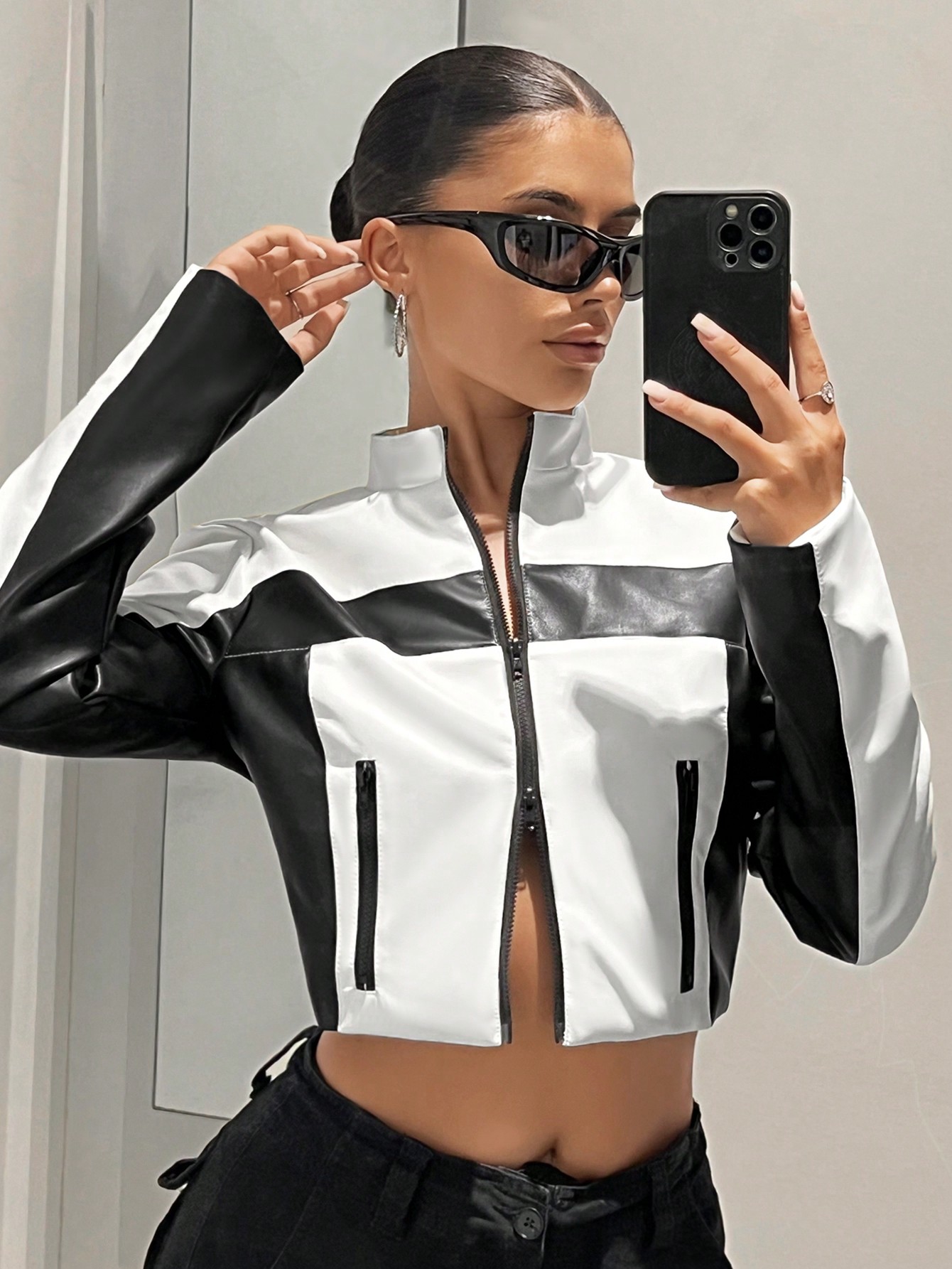 Bikercore Colorblock Zip Up Crop Jacket
