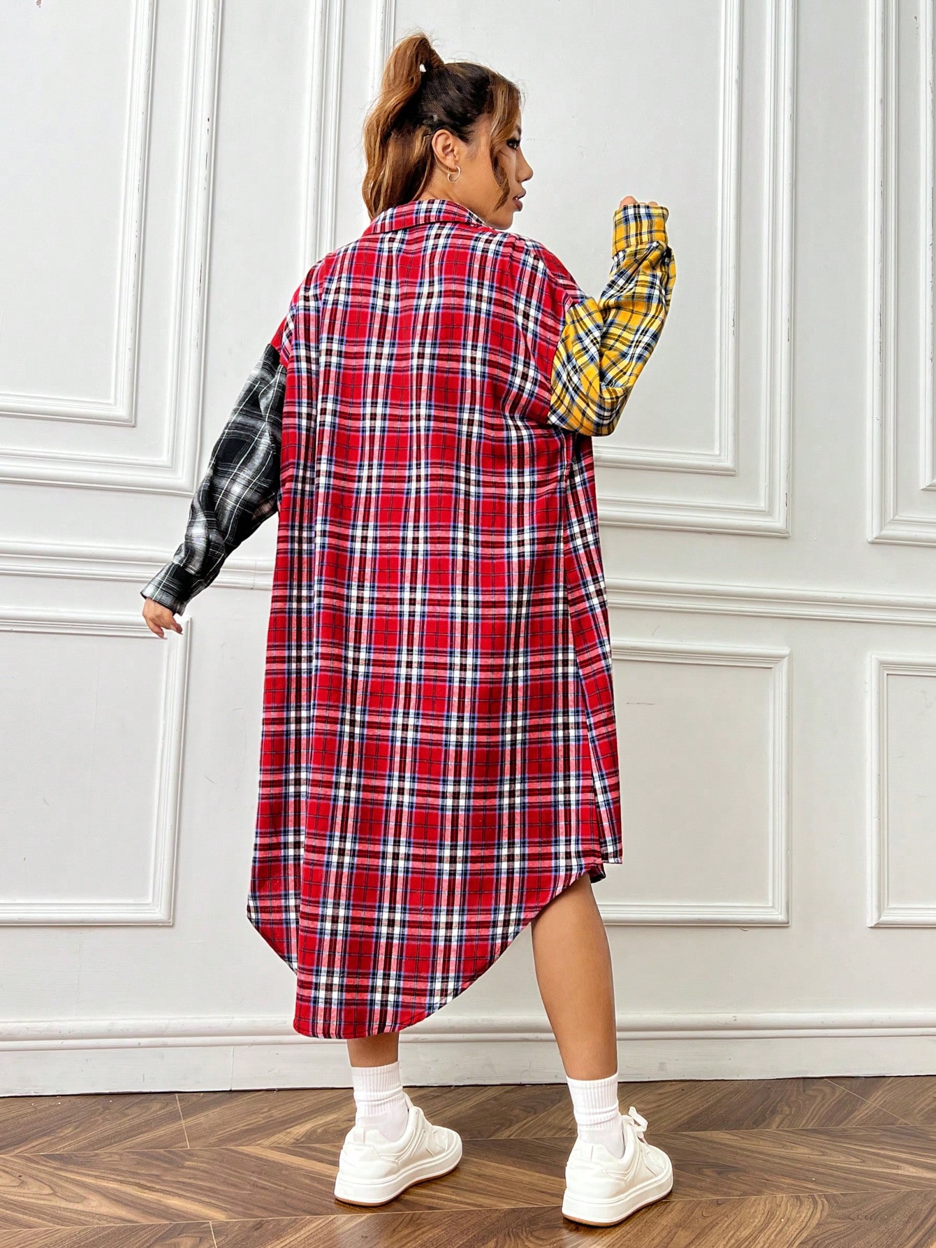 Plaid Print Drop Shoulder Coat
