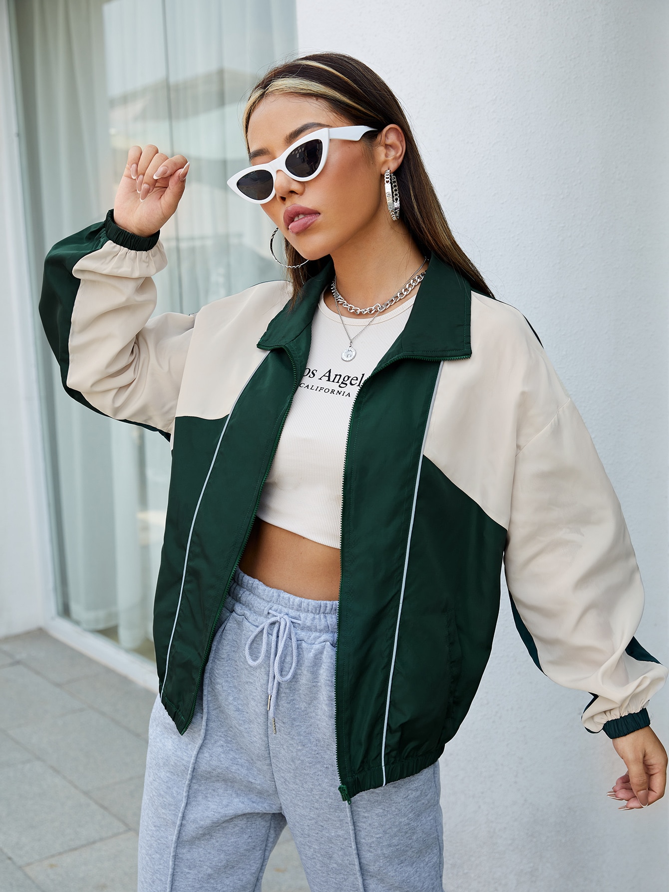 Two Tone Drop Shoulder Jacket