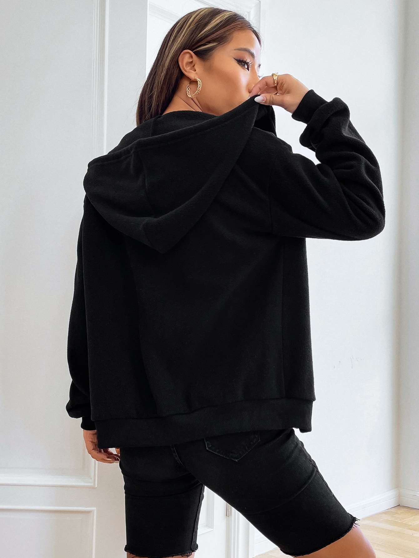 Zip Up Drawstring Hooded Jacket