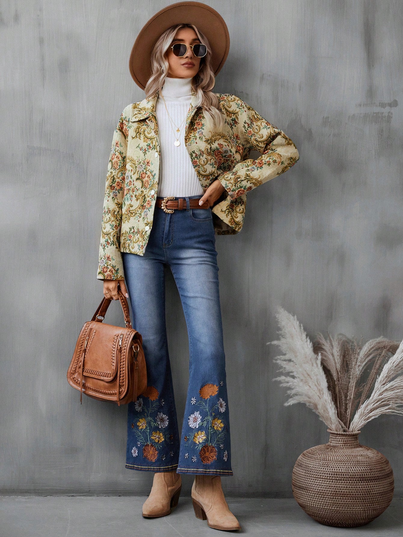 Floral Print Button Front Coat