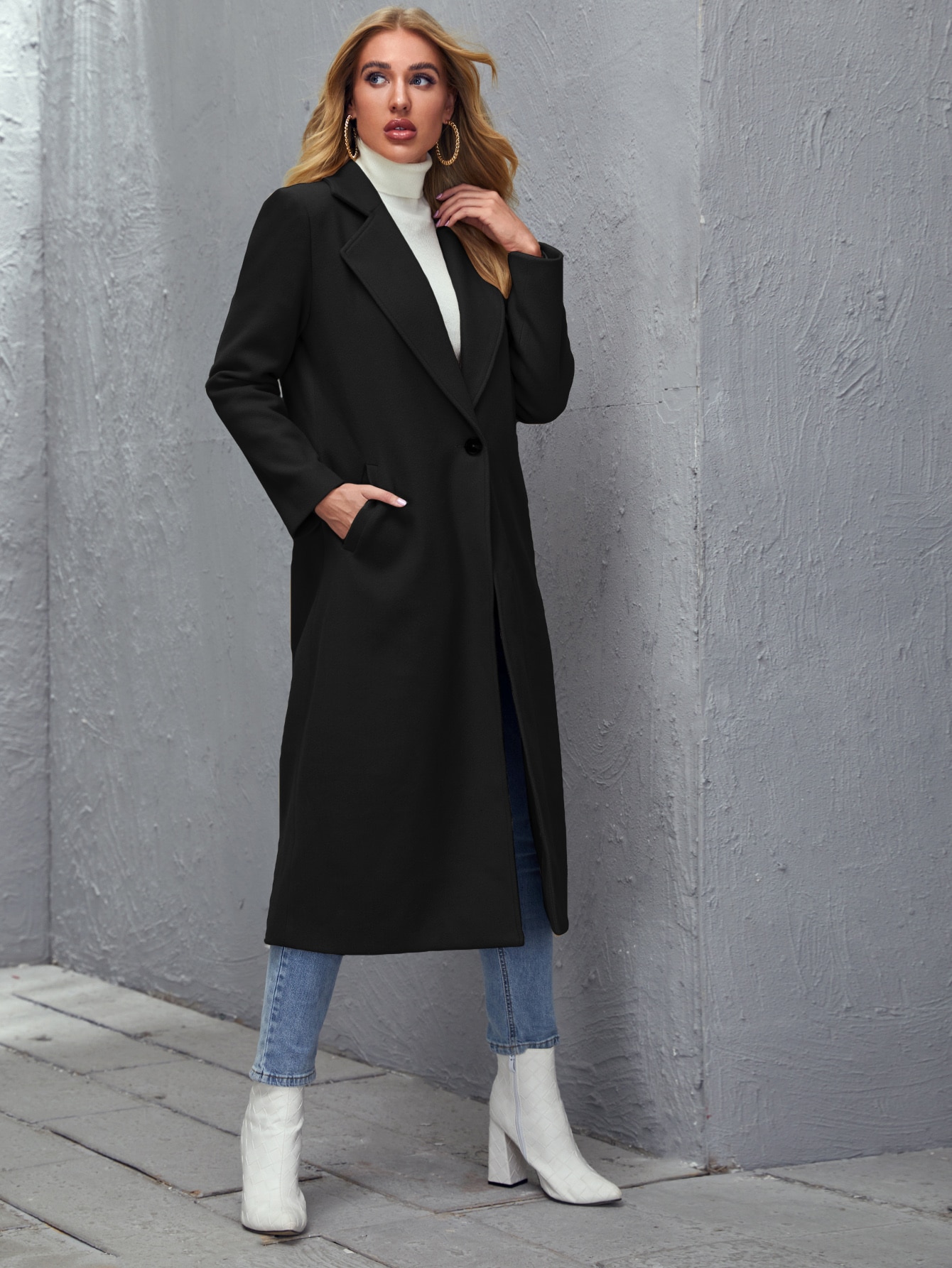 Notched Collar Single Button Overcoat