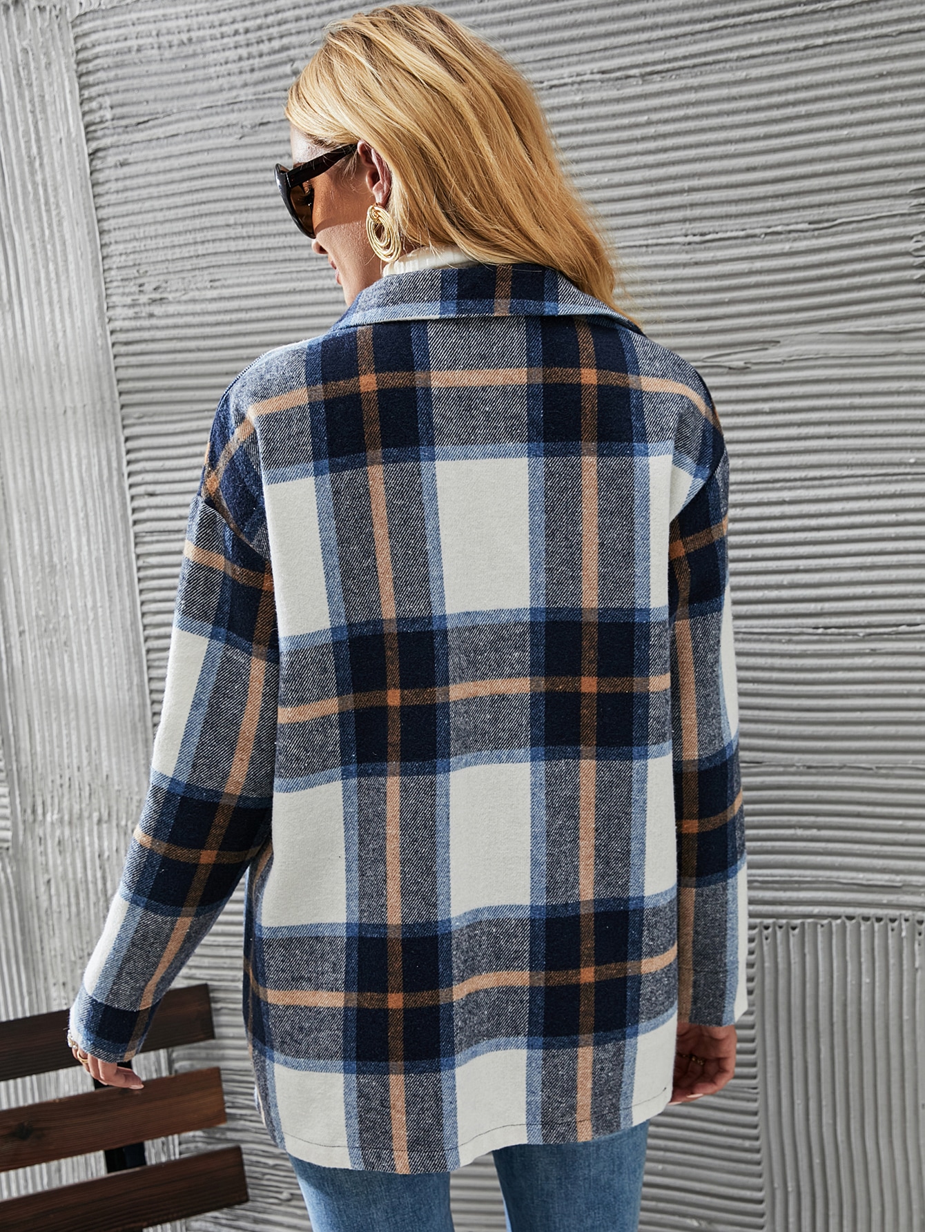 Plaid Drop Shoulder Overcoat