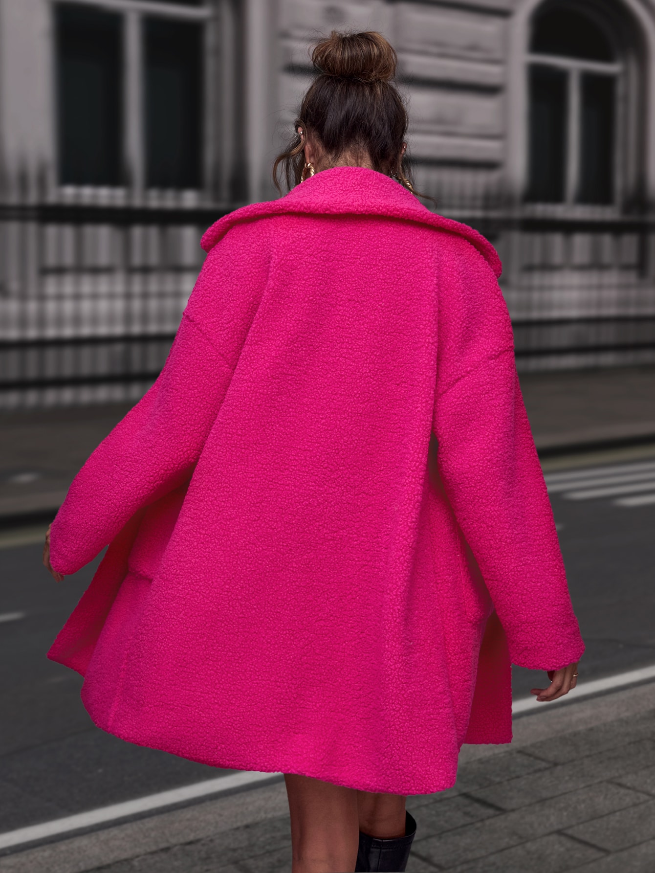 Dual Pocket Lapel Neck Teddy Coat