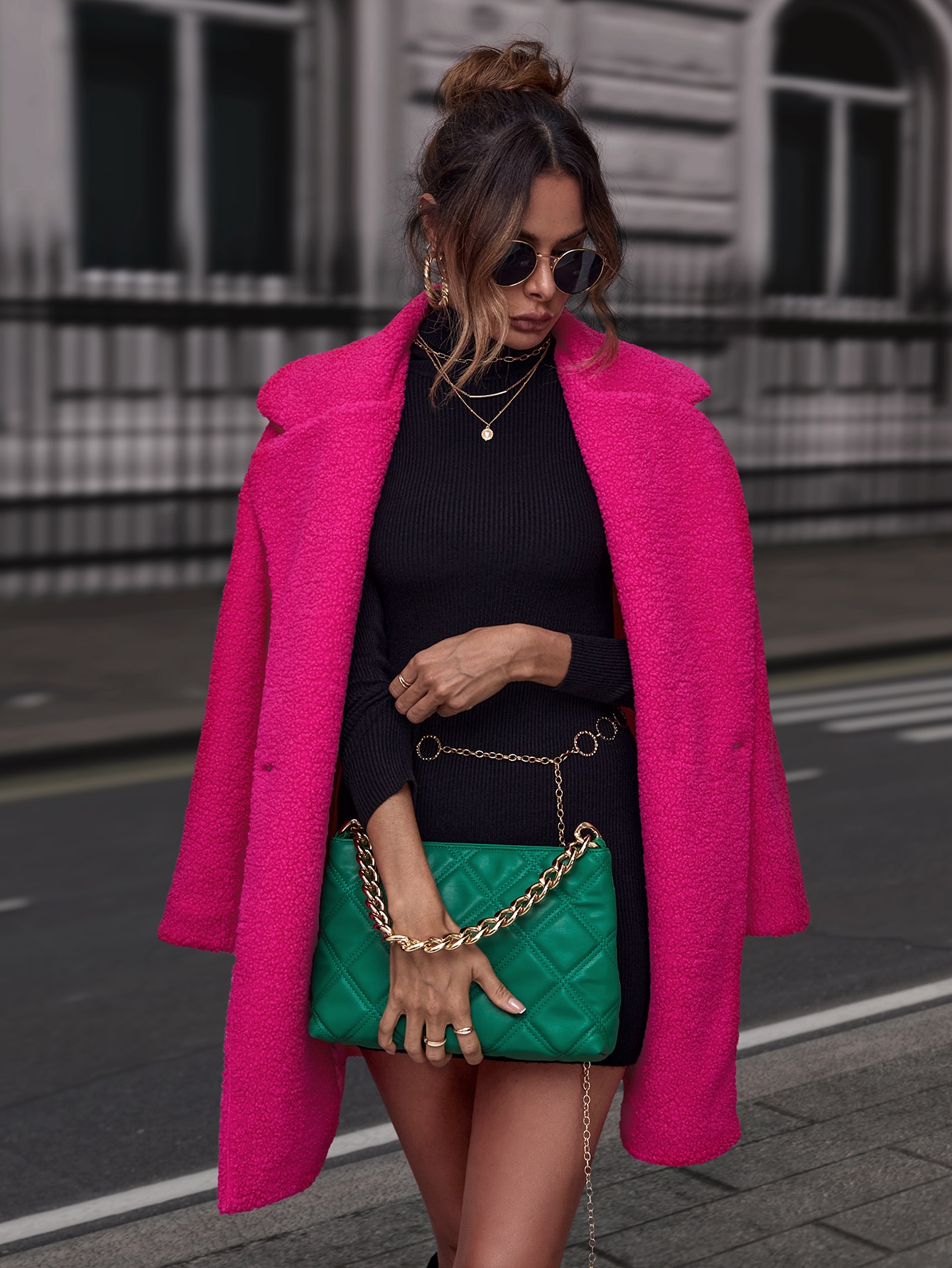 Dual Pocket Lapel Neck Teddy Coat