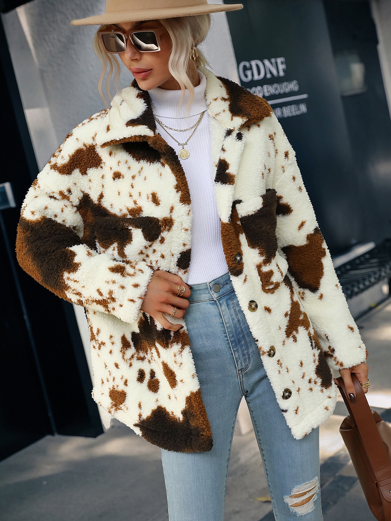 Graphic Pattern Pocket Patched Flannel Coat