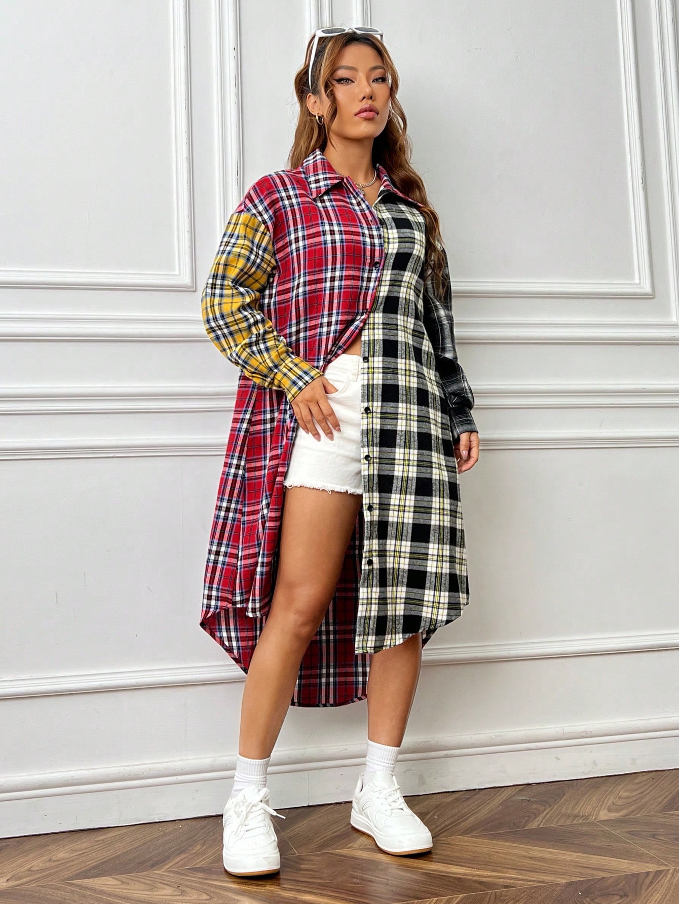 Plaid Print Drop Shoulder Coat