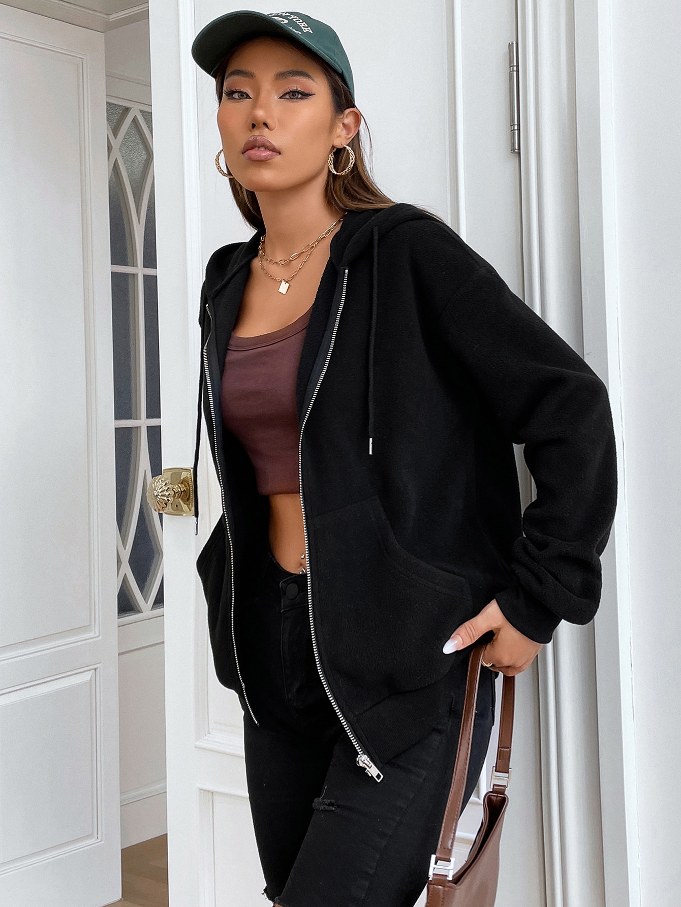 Zip Up Drawstring Hooded Jacket